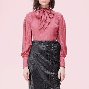 NWT Rebecca Taylor Long Sleeve Jacquard Swirl Blouse in Hibiscus Size US 4